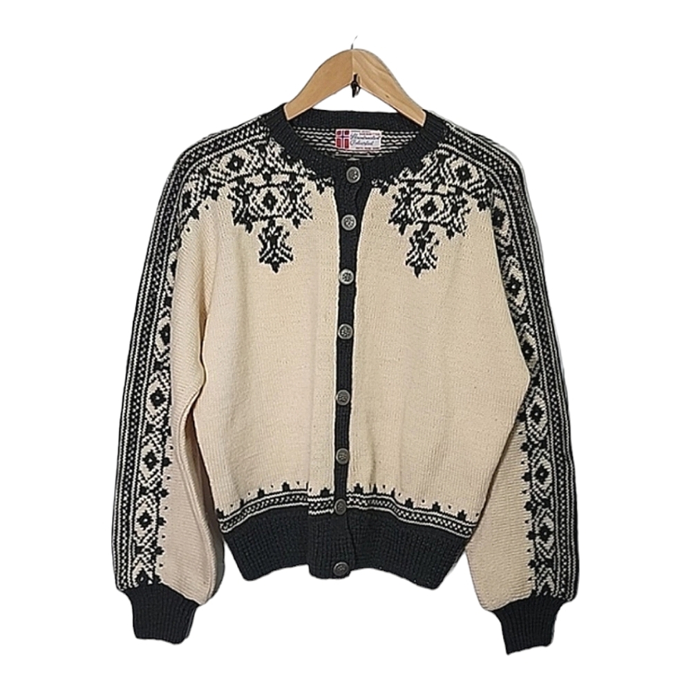 Classic Black & Cream Nordic Button-Up Cardigan